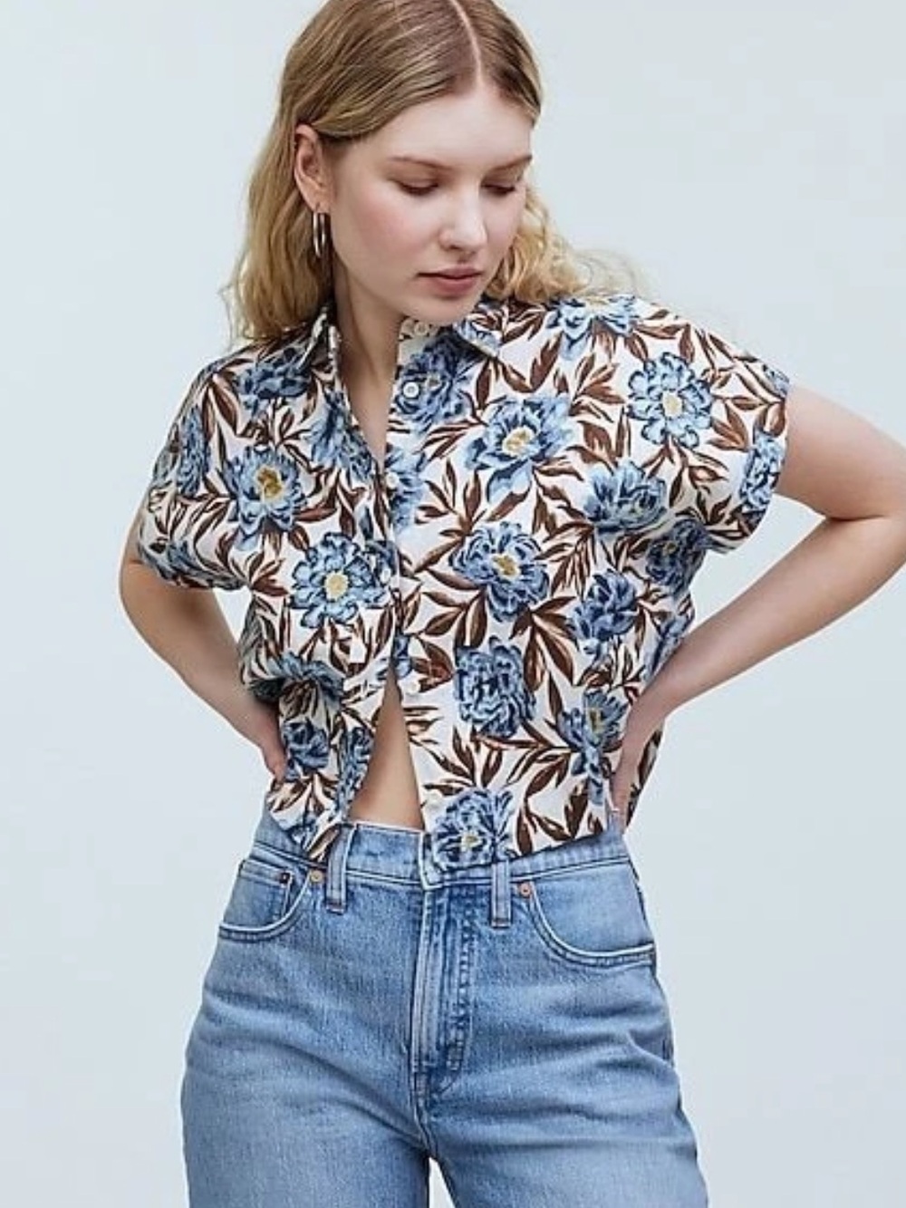 EUC Madewell Linen Crop Button Up Top